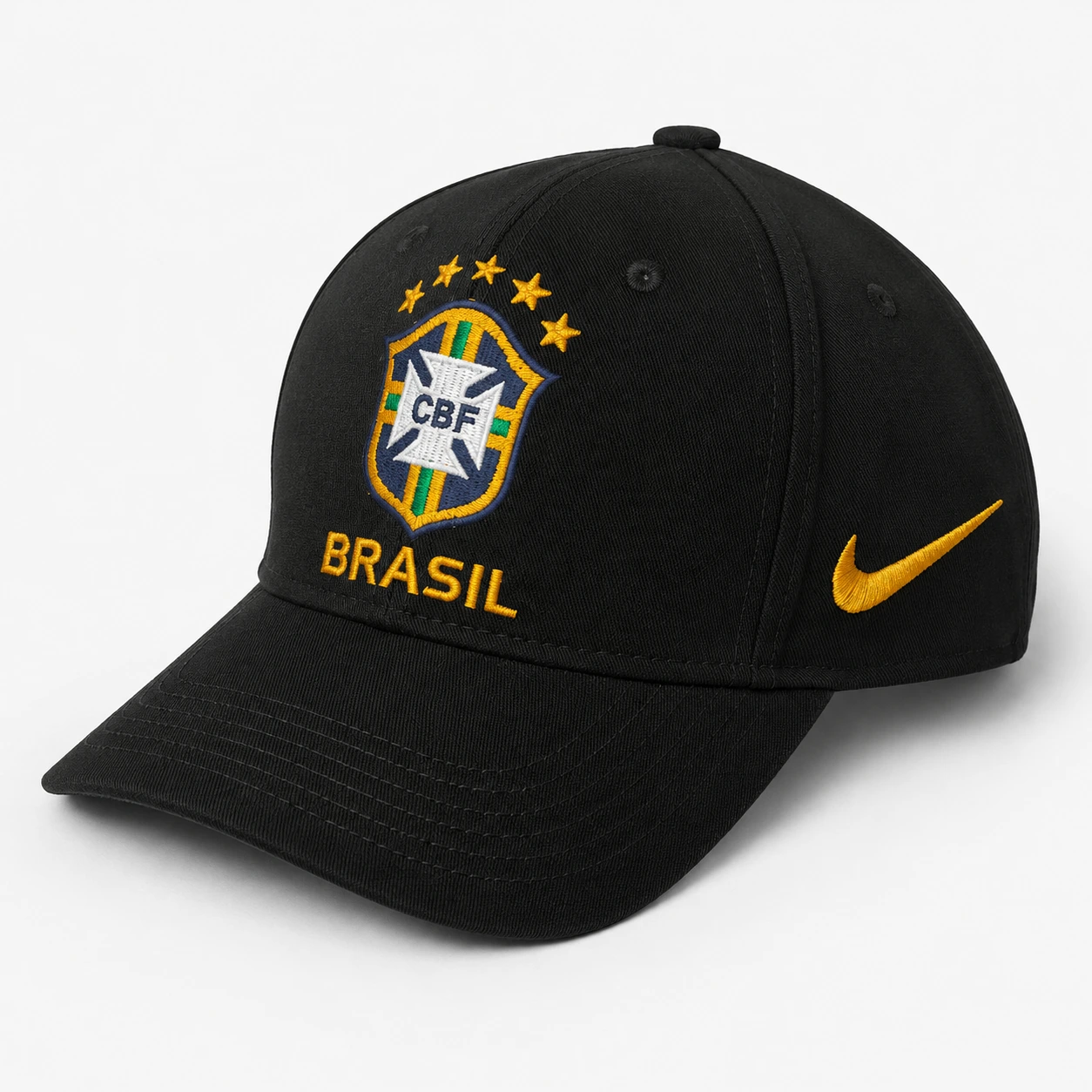 Brazil Black cap Brazil Five Star Cotton Cap (Black) - Image 1
