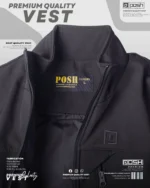 Premium cut-and-sew detailing on men’s black padded vest