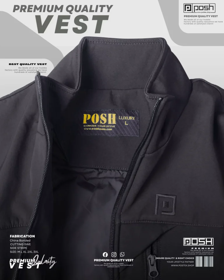 Premium cut-and-sew detailing on men’s black padded vest