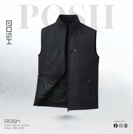 Cutting Sew Black Vest For Men's - posh tex jackets for winter collection