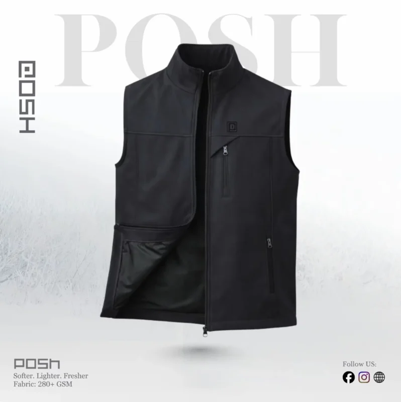 Cutting Sew Black Vest For Men's - posh tex jackets for winter collection