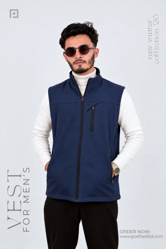 POSH Cutting Sew navy blue back side Vest for Men – Winter Collection