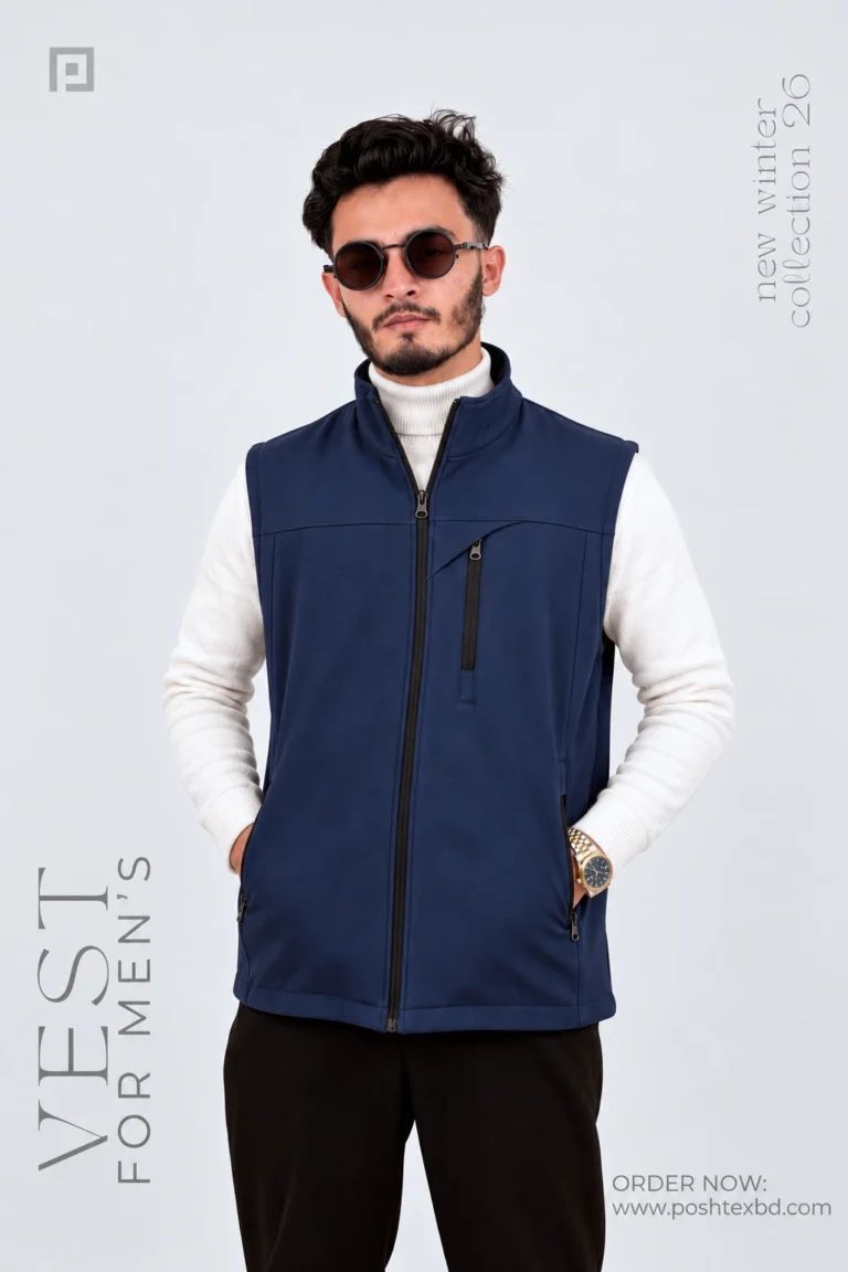 POSH Cutting Sew navy blue back side Vest for Men – Winter Collection
